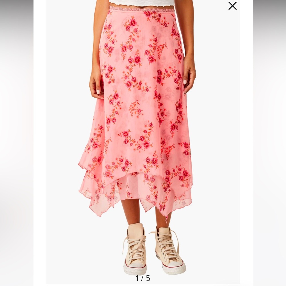 Floral Pink Blossom Midi Skirt